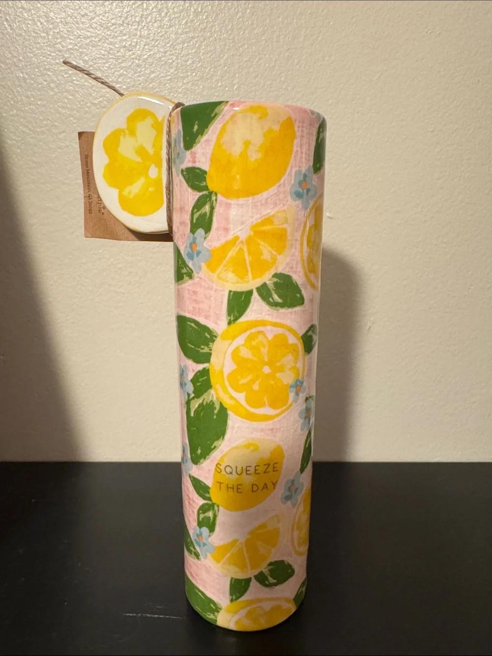 Mud Pie Squeeze The Day Lemon Pattern Tall Vase - New